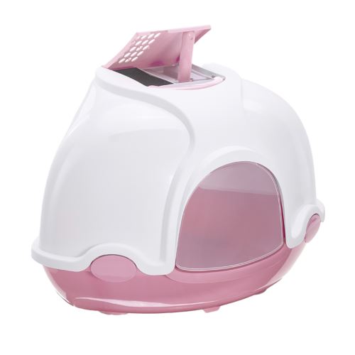 IMAC Krytý kočičí záchod rohový s filtrem - růžový - D 52 x Š 52 x V 44,5 cm